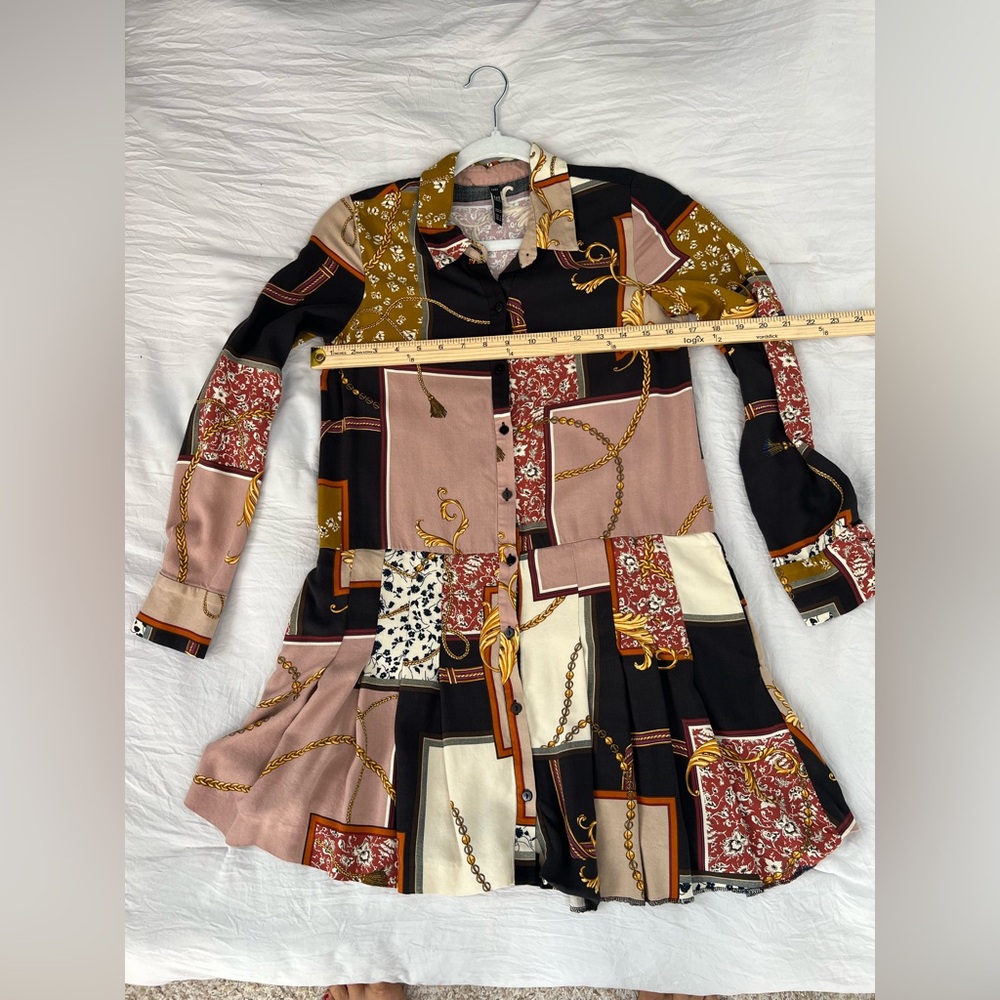 Zara Chain Patchwork Print Shirt Dress Size Small - Picture 5 of 7